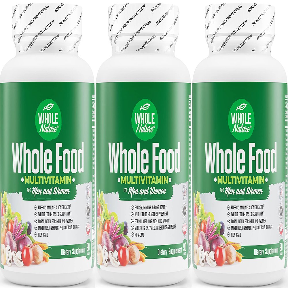 Whole Nature Whole Food Multivitamin for Men and Women Complete Daily Superfood Vitamins Plus Minerals Digestive Enzymes, Probiotics and Omegas. Plant Based Multi Vitamin, Non GMO (3)