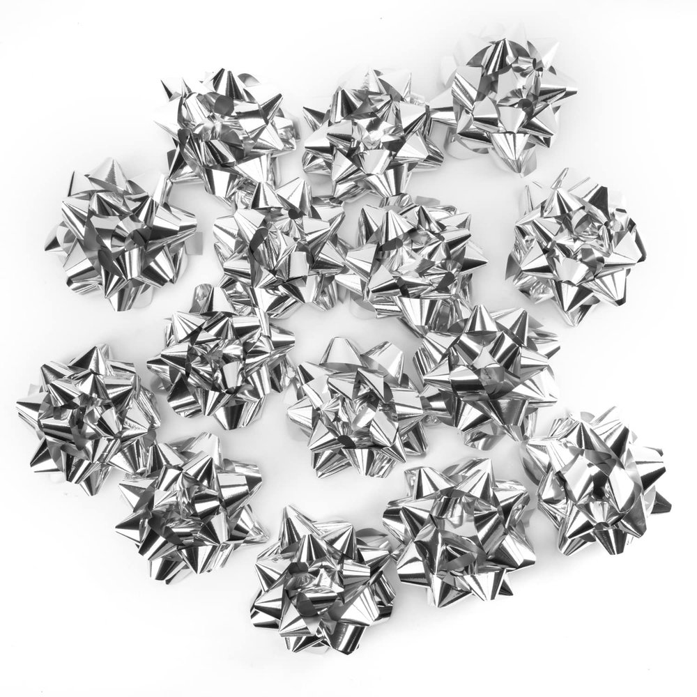 CHOIEO 15 Pcs Gift Bows Assortment, Decor for Christmas, Birthdays, Weddings, Holiday Embellishments, Presents, Wrapping Paper, Anniversaries, Baby Showers, Bridal Showers, Hanukkah (Silver)