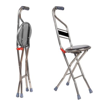 WXHC Walking Cane for Women and Men Portable Stick Cane with Seat Four-Legged Folding Mobility Aid Stainless Steel Lightweight Chair Stool (Color : Black, Size : F)