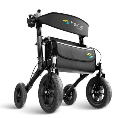 Helavo All Terrain Walker Rollator with 12 Pneumatic Tires  Foldable Outdoor Walkers for Seniors with Seat, Lightweight & Adjustable Height, Shock-Absorbing for Comfort on Any Surface