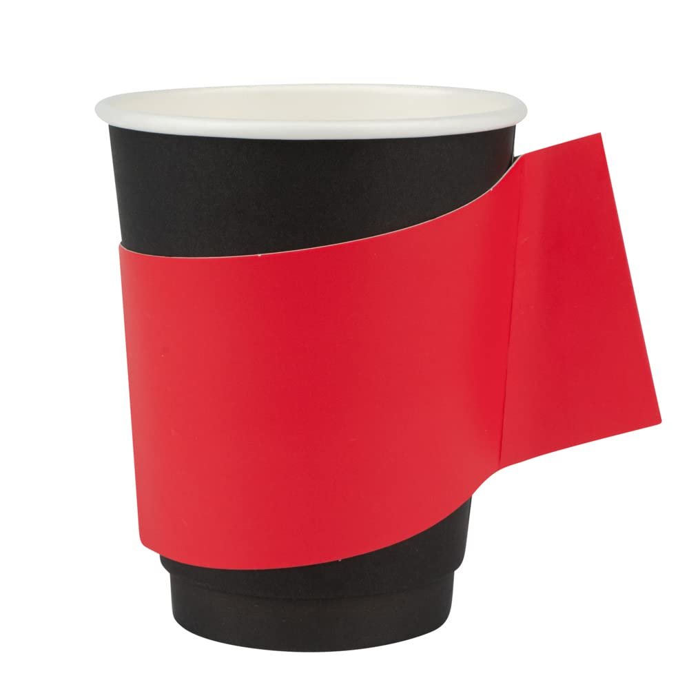 Restaurantware SLEEVES ONLY: Restpresso Hot Coffee Sleeves With Handle 1000 Disposable Cup Sleeves - Cups Sold Separately Fits 12- 16- And 20-Ounce Cups Red Paper Cup Jackets
