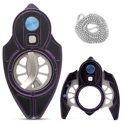 KEENSUN Vintage Titanium Cigar Cutter Guillotine VG10 Stainless Steel Double Blades (Black Purple), One-Button Open Lock System, Beautiful Gift Box