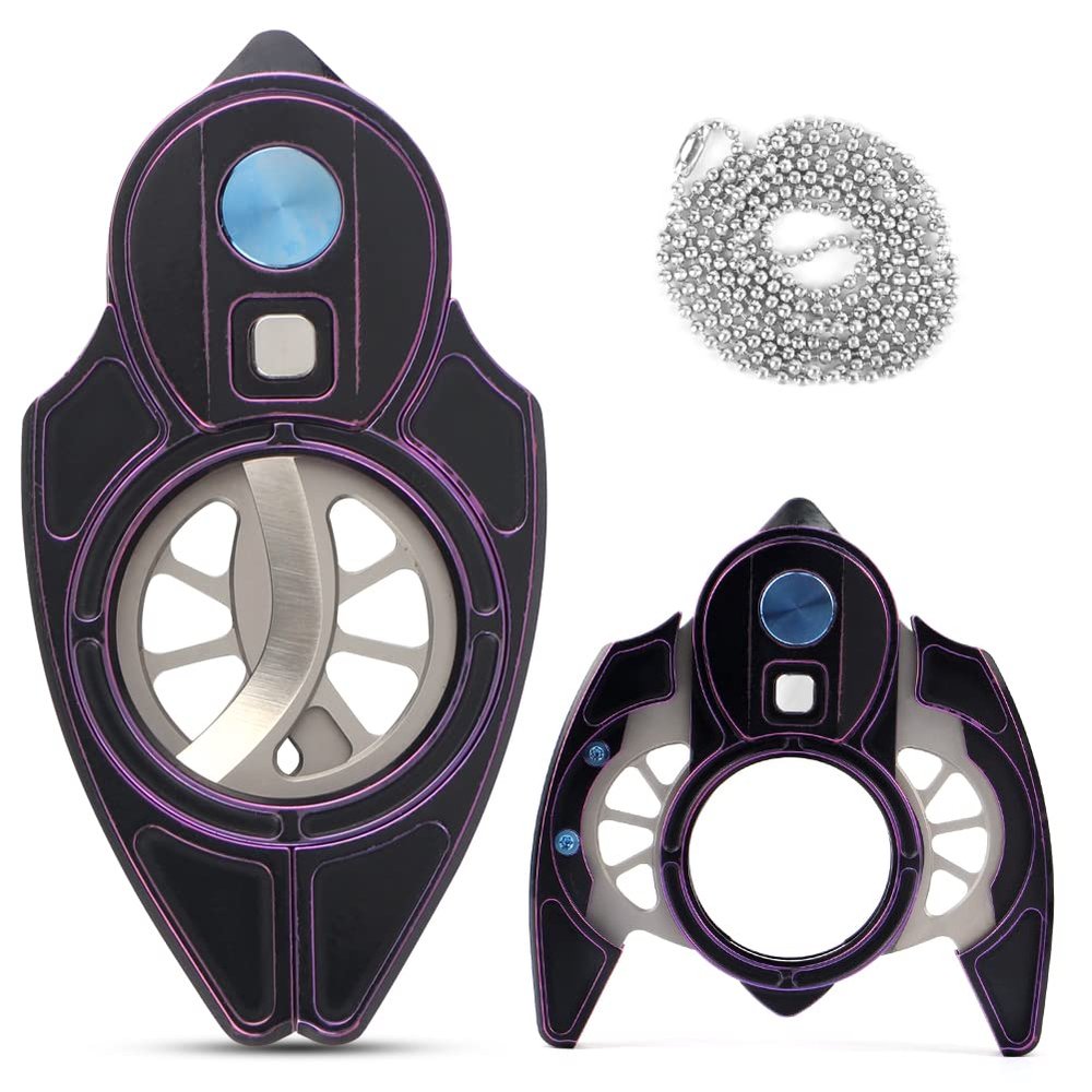 KEENSUN Vintage Titanium Cigar Cutter Guillotine VG10 Stainless Steel Double Blades (Black Purple), One-Button Open Lock System, Beautiful Gift Box