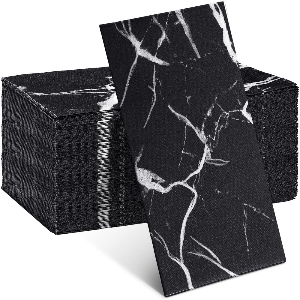 Zonon 50 Pcs Black Marble Guest Towel Disposable Bathroom Paper Napkins Decorative Hand Towels 3 Ply Beverage Dinner Napkins 13x16 Inch for Wedding Cocktail Party Event Table Decor