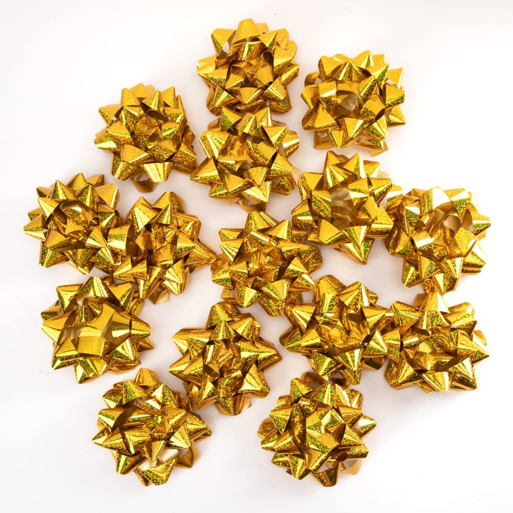 CHOIEO 15 Pcs Gift Bows Assortment, Decor for Christmas, Birthdays, Weddings, Holiday Embellishments, Presents, Wrapping Paper, Anniversaries, Baby Showers, Bridal Showers, Hanukkah (Dazzel Gold)