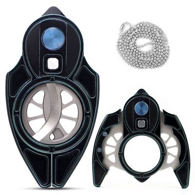 KEENSUN Vintage Titanium Cigar Cutter Guillotine VG10 Stainless Steel Double Blades (Black Cyan), One-Button Open Lock System, Beautiful Gift Box