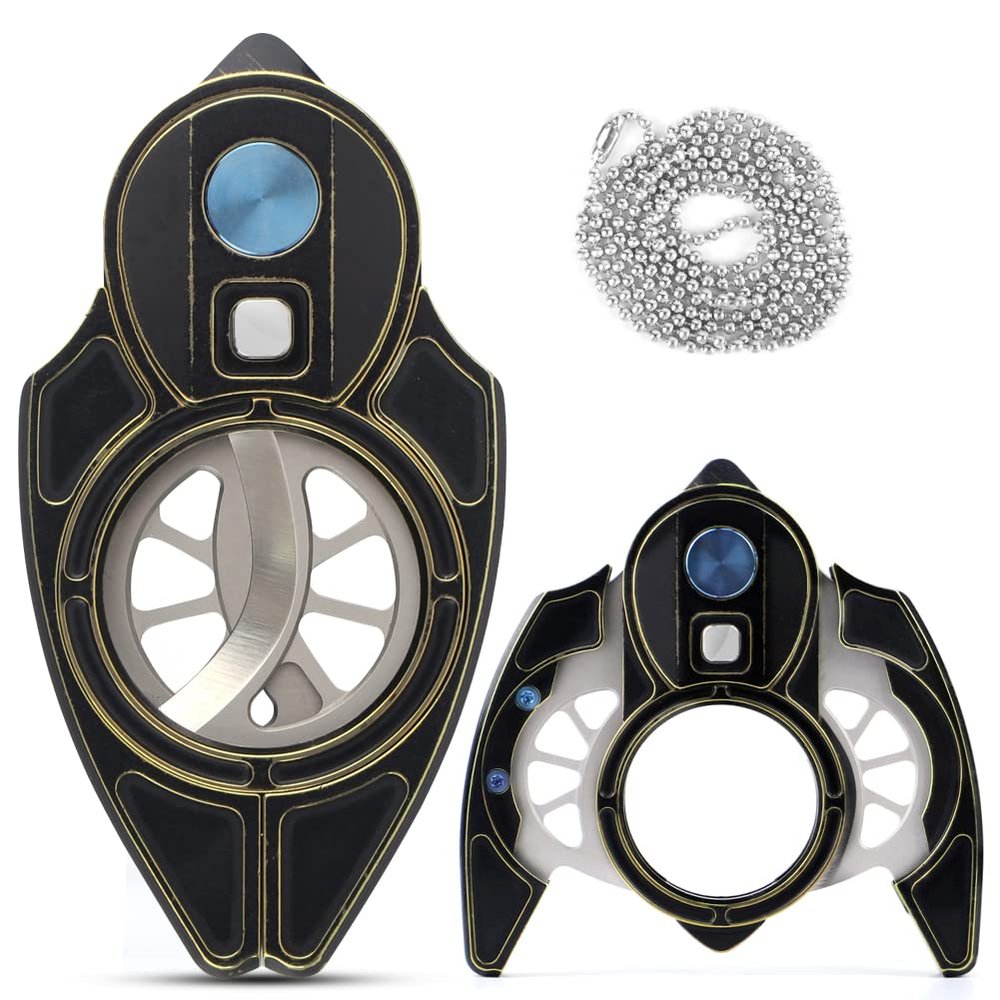 KEENSUN Vintage Titanium Cigar Cutter Guillotine VG10 Stainless Steel Double Blades (Black Yellow), One-Button Open Lock System, Beautiful Gift Box