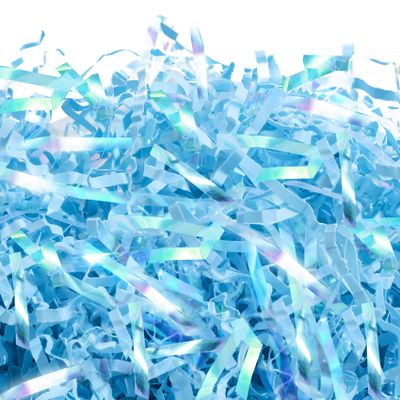 UNIQOOO 1 LB Iridescent Baby Blue Crinkle Cut Paper Filler Shreds for Gift Box, Sparkling Easter Grass Shredded Paper Raffia Tissue, Craft Bedding Cushion for Baby Shower Wedding Birthday Bridesmaid