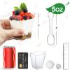 Eupako 50 Pack 5 oz Square Clear Plastic Dessert Cups with Spoons Small Clear Plastic Tumbler Cups Great for Desserts, Appetizers, Puddings, Mousse view 2