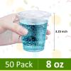 Eupako 8 oz Plastic Cups with Lids, Clear Disposable Cups with Flat Lids, Cold Drink Containers Pack of 50 view 2