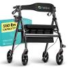 Helavo Bariatric Walker with Large, Height-Adjustable Seat, 550 lbs Weight Capacity, All Terrain 8-inch Wheels, 28-inch Wide - Extra Wide Heavy Duty Rollator for Seniors view 1