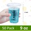 Eupako 9 oz Plastic Cups with Lids, 9 Ounce Clear Disposable Plastic Party Cups with Flat Lids, Cold Drink Cups Pack of 50 view 2