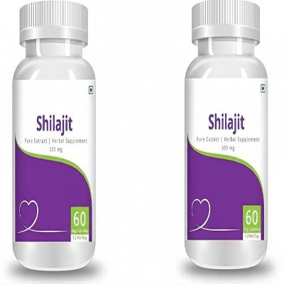 Vishopy Shilajit Pure Extract for Youth and Stamina 500 mg 60 Veggie Capsules (Pack of 2)