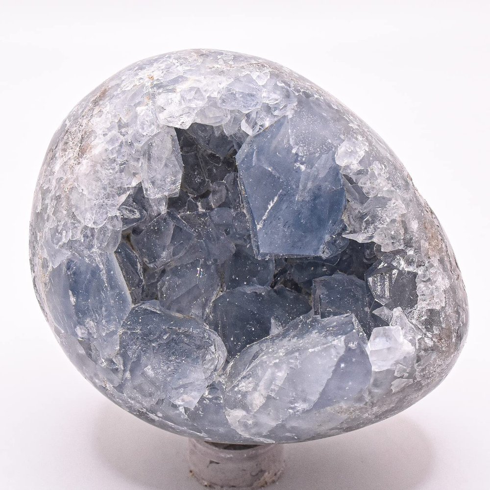 2.75" 305g Sky Blue Celestite Celestine Cluster Egg Polished Natural Sparkling Gemstone Crystal Mineral Geode Specimen - Madagascar + Stand