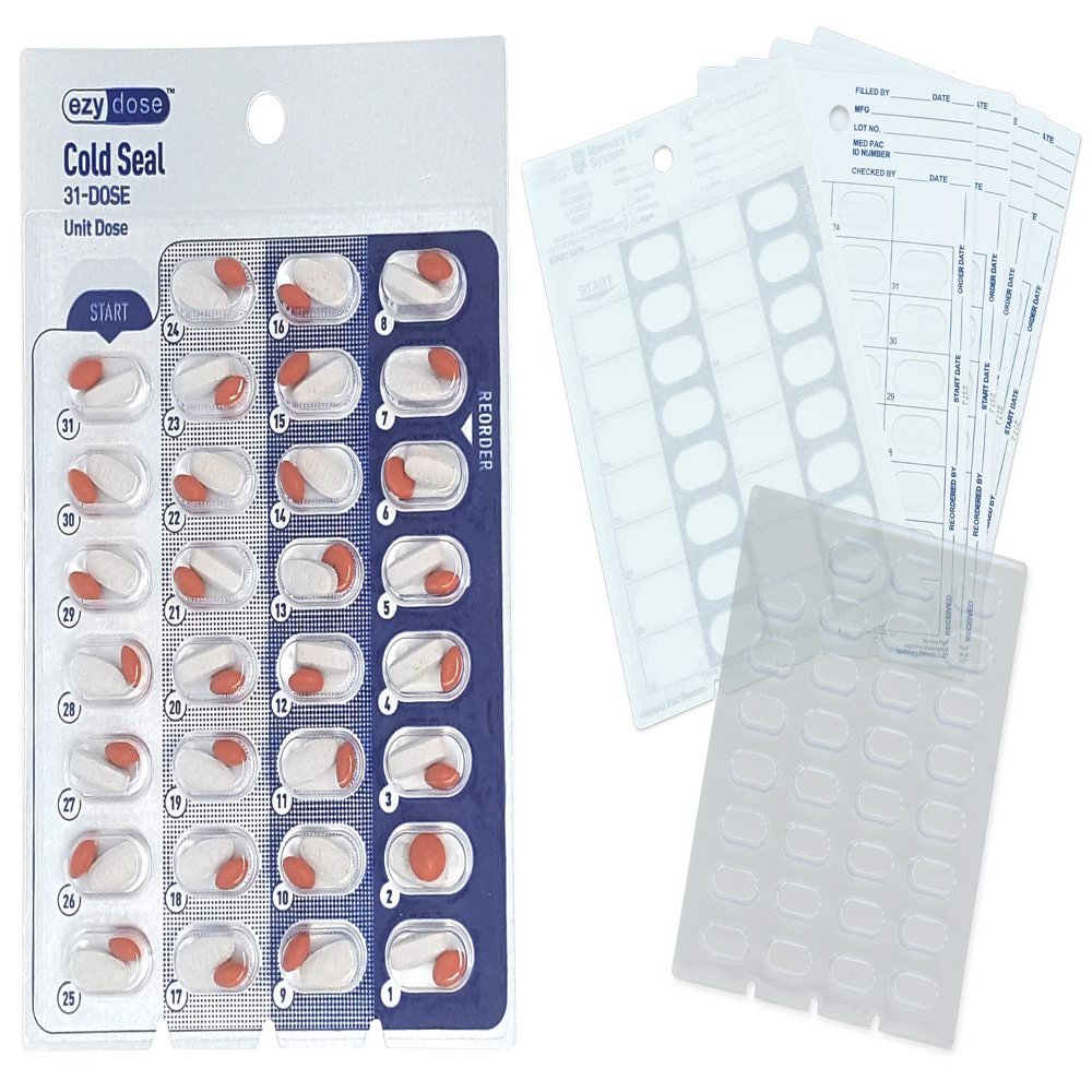 Medication Blister Pack Refill Set - Cold Seal - Includes Blister Trays & Cards - Jumbo 5/8" Deep - 50 Pack