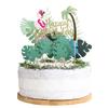 13Pcs Glitter Flamingo Happy Birthday Cake Toppers Kit Tropical Palm Leaves Cupcake Toppers Flamingo Birthday Supplies Tropical Hawaiian Themed Party Supplies view 1