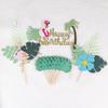 13Pcs Glitter Flamingo Happy Birthday Cake Toppers Kit Tropical Palm Leaves Cupcake Toppers Flamingo Birthday Supplies Tropical Hawaiian Themed Party Supplies view 2