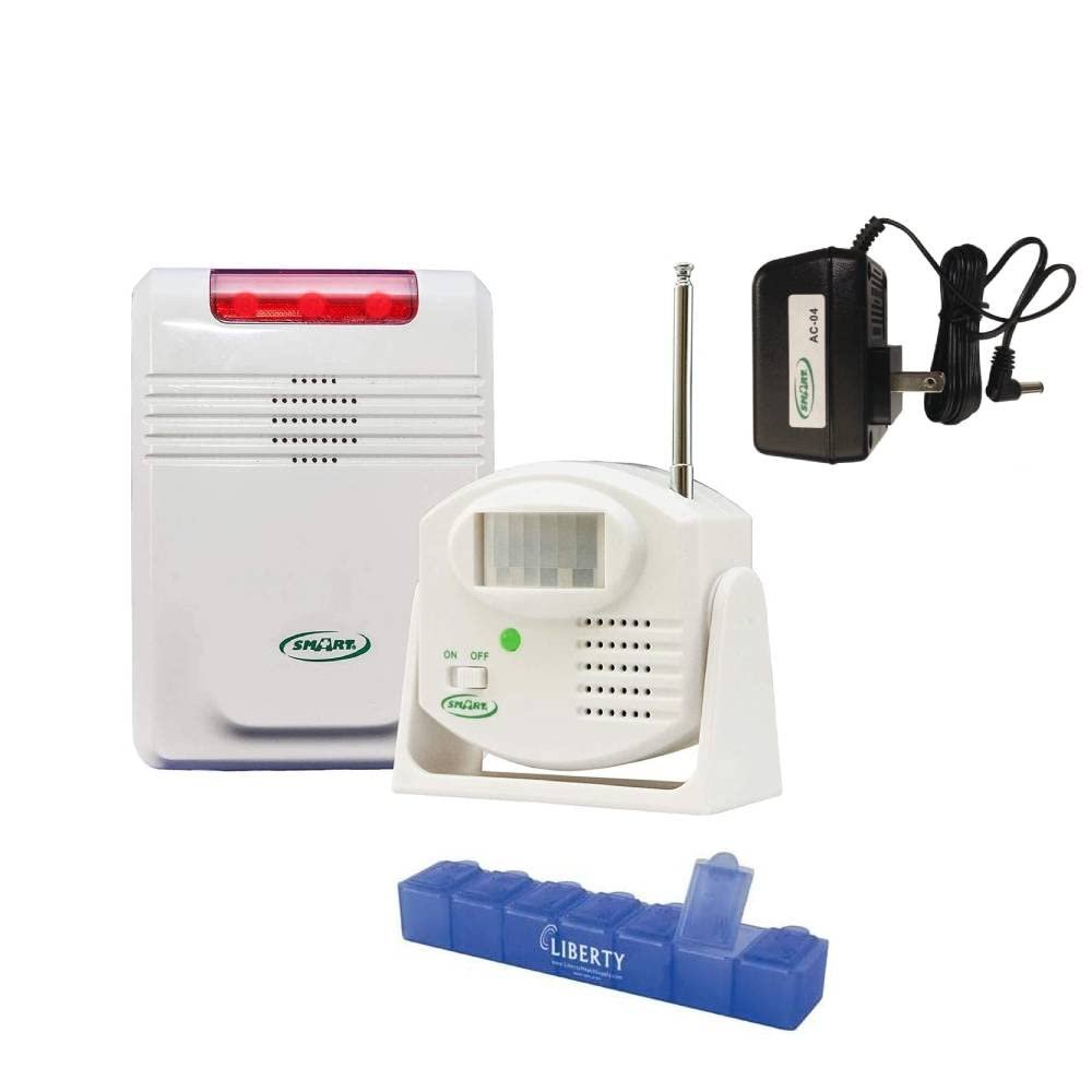 Smart Caregiver Economy Elderly Monitoring System  Fall Prevention, Wireless Motion Sensor, Wireless Alarm, AC Adapter, Liberty Pill Case for Dementia & Alzheimer's Care