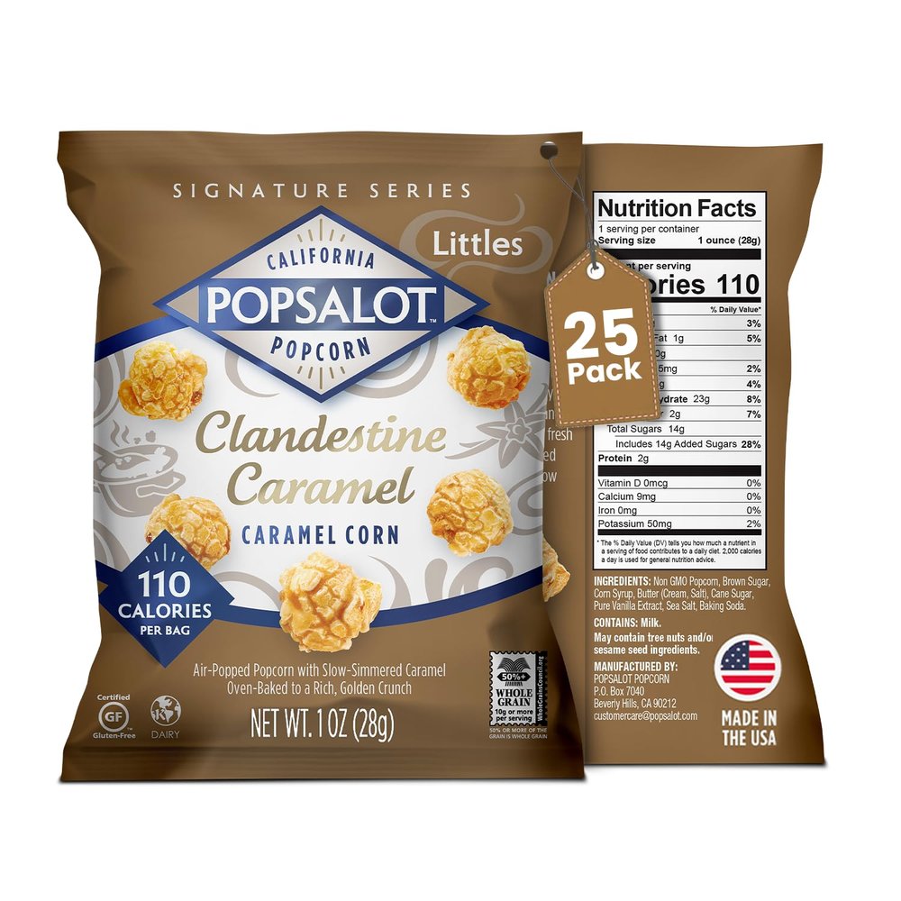 Popsalot - Gourmet Popcorn | Caramel Corn | Flavored Popcorn | Oven-Baked | Gluten-Free | Air-Popped | Multi-Pack (Clandestine Caramel, Pack of 25)