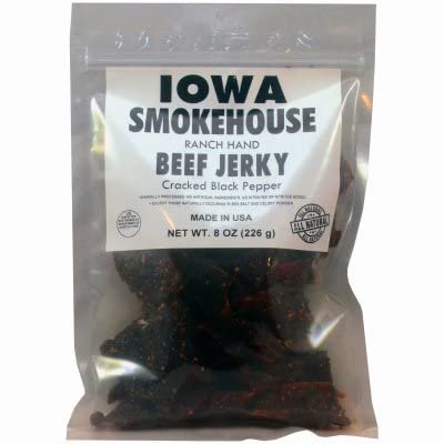 IOWA SMOKEHOUSE IS-RH8JP Ranch Hand Beef Cracked Black Pepper Jerky, 8-oz. - Quantity 14