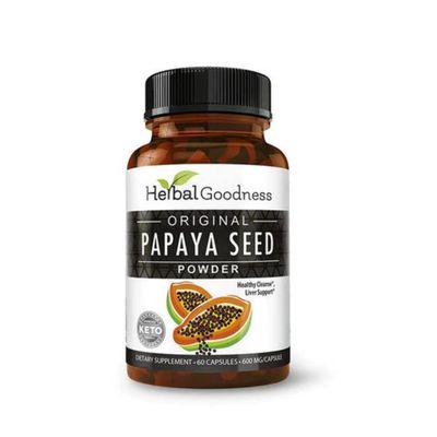 Herbal Goodness Papaya Seeds Capsules 60ct - Provides Health Support for Your Gut and Digestive System- 100% Natural Detox Cleanse for Humans - Body Detox and Colon Broom Formula - 12 Bottles