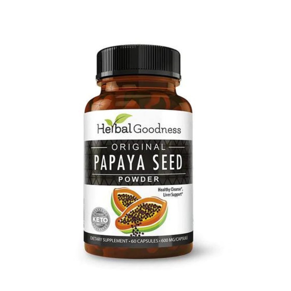Herbal Goodness Papaya Seeds Capsules 60ct - Provides Health Support for Your Gut and Digestive System- 100% Natural Detox Cleanse for Humans - Body Detox and Colon Broom Formula - 12 Bottles