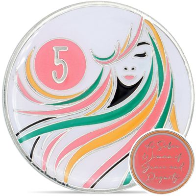 5 Year Sobriety Coin | A Sober Woman Triplate AA Chip | Glow in The Dark Anniversary Token Recovery Gift for Women