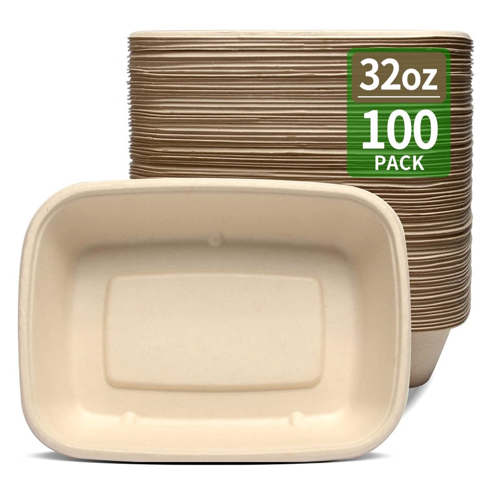 bloomoon 100 Pack 32 oz Large Paper Bowls, Chipo-tle Style Disposable Bowls for Burrito, Nacho, Taco Salad, Baked Potato, Nacho Bar Supplies for Party, 100 BOWLS ONLY