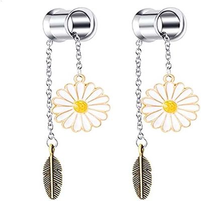 ZHAOZOUL 2 Pieces Stainless Steel Pendant Ear Pin Hair Extensions with Daisy and Leaf Pendant Ear Extensions,Silver,12mm