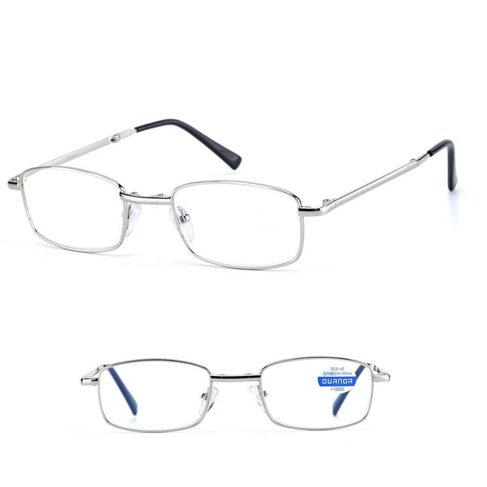 LKP Blue Light Blocking Reading Glasses Folding Eyeglasses Compact Mini Men Women Readers Light Weight Full Rim Metal Frame (Color : Silver, Size : 3.0)