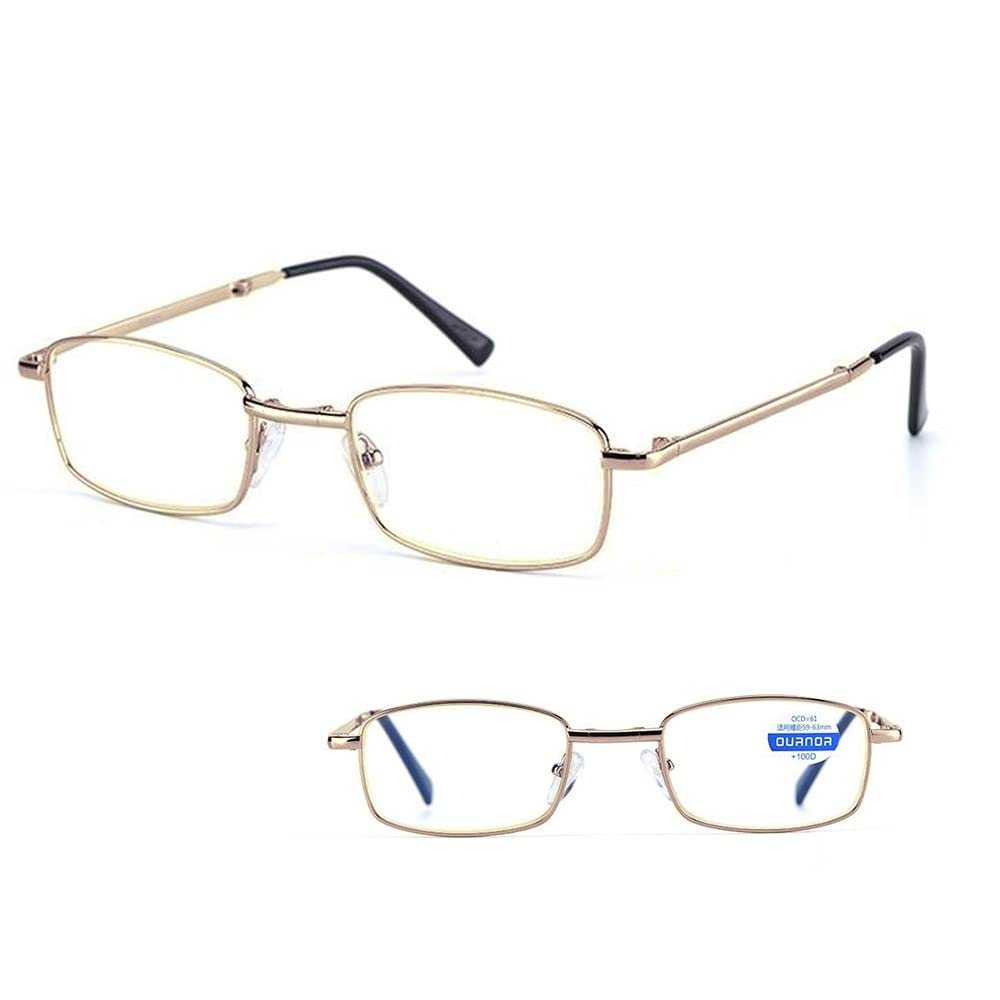 LKP Blue Light Blocking Reading Glasses Folding Eyeglasses Compact Mini Men Women Readers Light Weight Full Rim Metal Frame (Color : Gold, Size : 1.0)