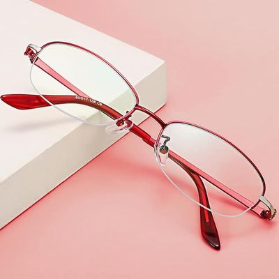 LKP Women Reading Glasses Half Frame Lightweight Computer Readers Blue Light Blocking Glasses Fashion Metal Comfort(Red,2.0)