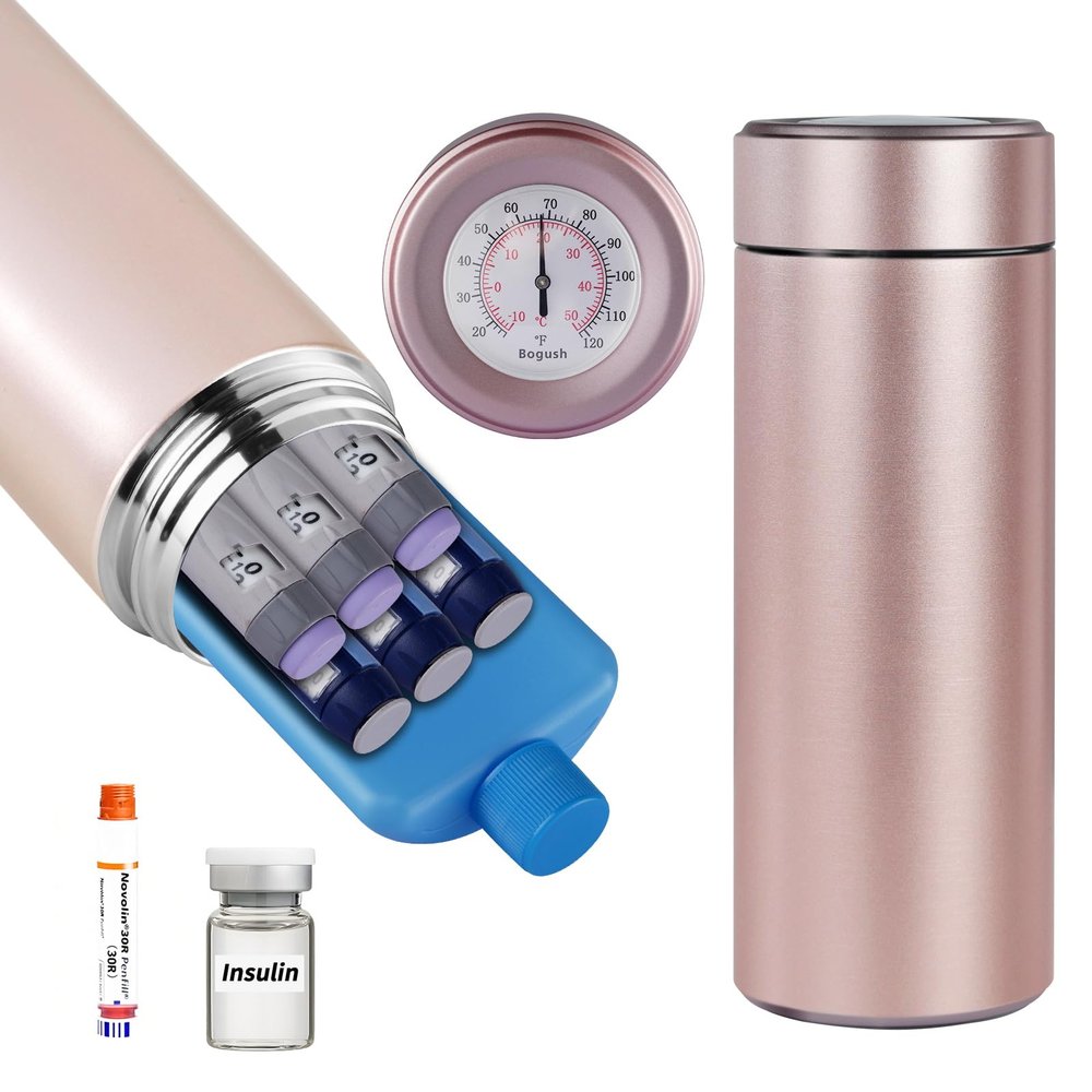 Bogush 60H Insulin Pens Cooler Temp Display Hold 6-8 Pens Travel Case Medication Cooler for Travel TSA Approved Medicine Cooler Medical Diabetic Travel Cooler Bag Epipen Carry Case Rose Golden