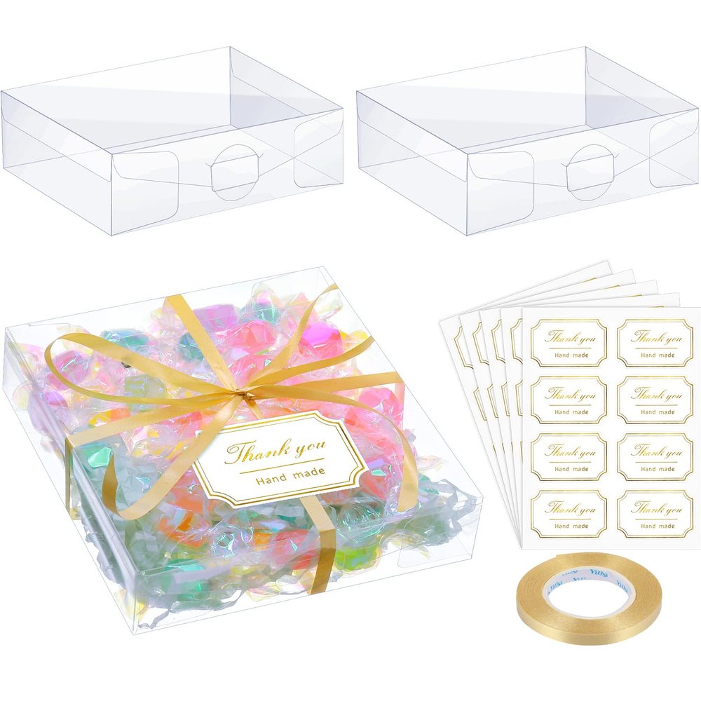 TaoBary 35 Pcs 4 x 4 x 1.2 Inch Clear Single Cookie Boxes Small Clear Cookie Treat Boxes for Bridal Shower Cookies Macarons Brownies Donuts Candy Chocolate Wedding Valentine Party Favors