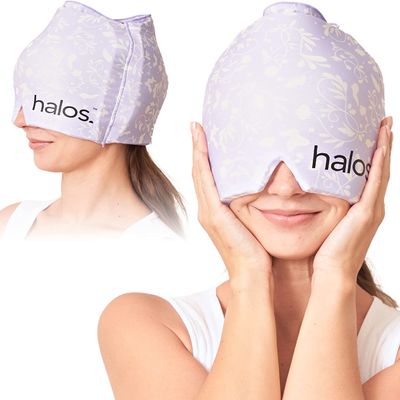 MyHalos Migraine Relief Cap, 30% Thicker, 2X More Cooling Gel, Stays Colder for Longer, Form Fitting Ice Hat, Ice Pack Head Wrap Relief, Tension Headache Relief Cap (Violet) - FSA|HSA Eligible