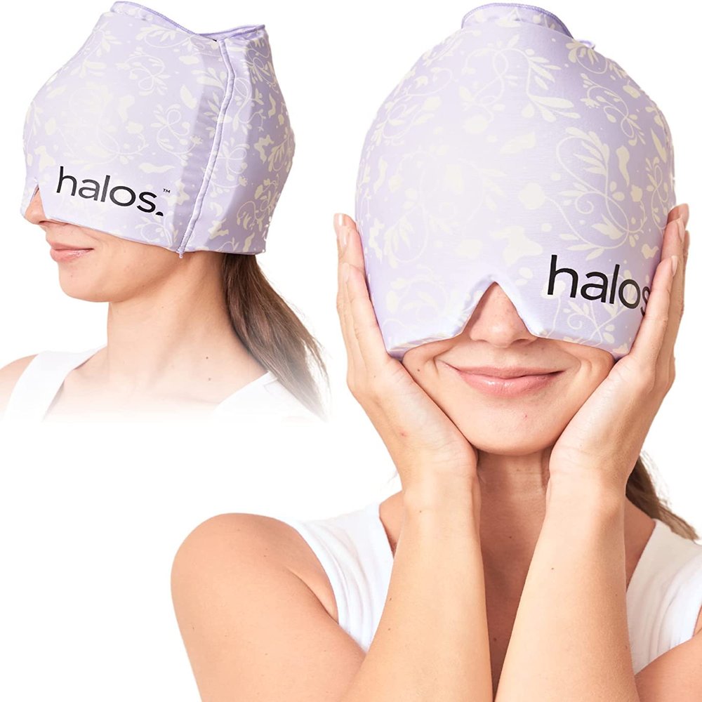 MyHalos Migraine Relief Cap, 30% Thicker, 2X More Cooling Gel, Stays Colder for Longer, Form Fitting Ice Hat, Ice Pack Head Wrap Relief, Tension Headache Relief Cap (Violet) - FSA|HSA Eligible