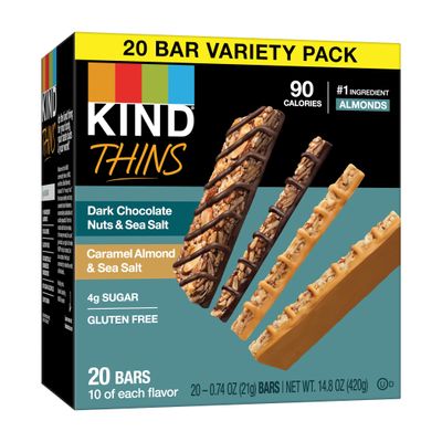 KIND Thins, Dark Chocolate Nuts & Sea Salt, Caramel Almond & Sea Salt, Variety Pack, 20 Ct