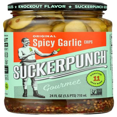 Suckerpunch Gourmet Pickle Chips Spicy Garlic, 24 Oz (Pack of 6)