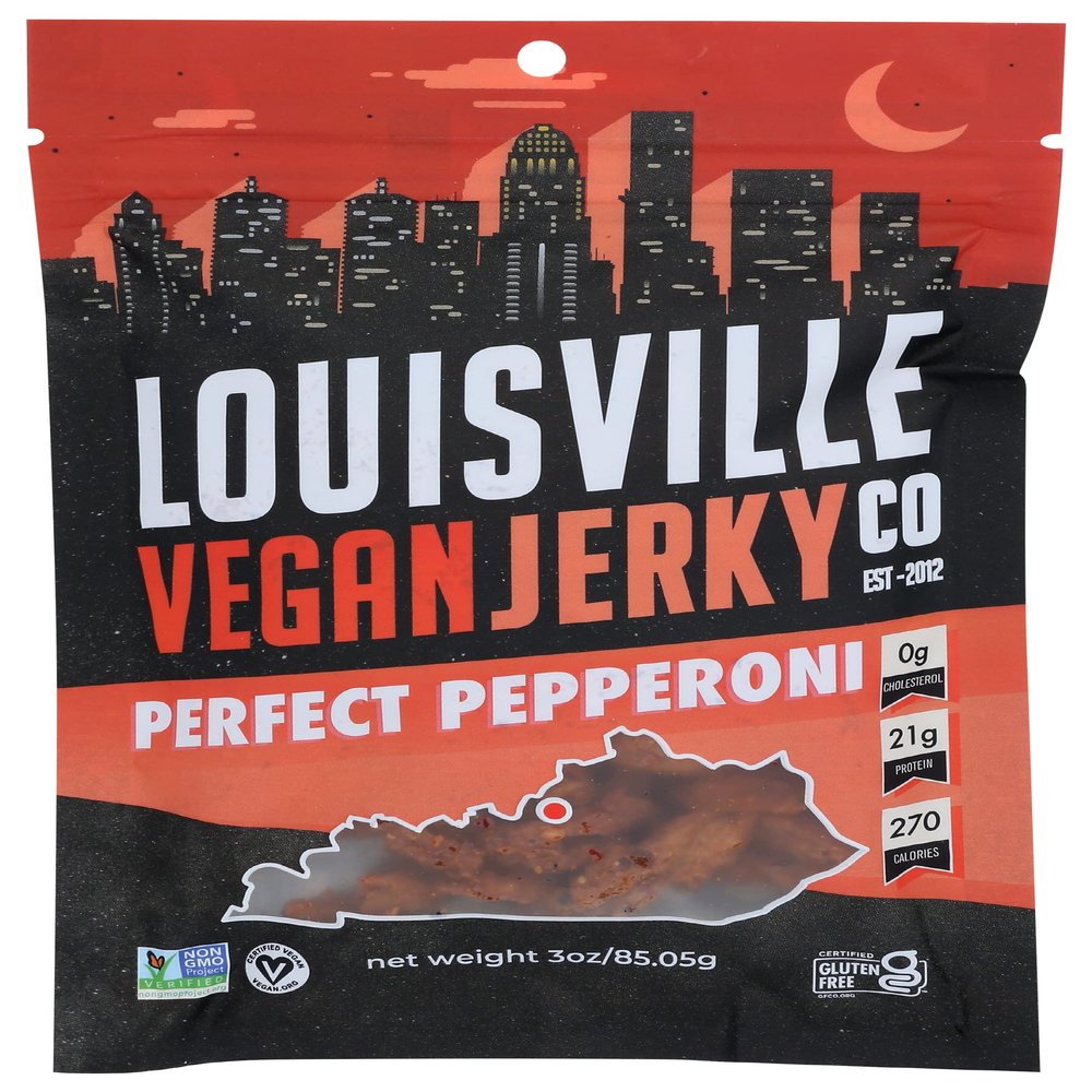Louisville Vegan Jerky Pepperoni Soy Jerky, Non GMO, 3 Ounces (Pack Of 10)