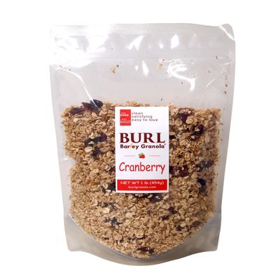 Burl Barley Granola, Cranberry Granola, 1lb, Whole Grain Granola with Dried Cranberries, Rolled Barley Grain, Chewy, No Artificial Flavors or Colors