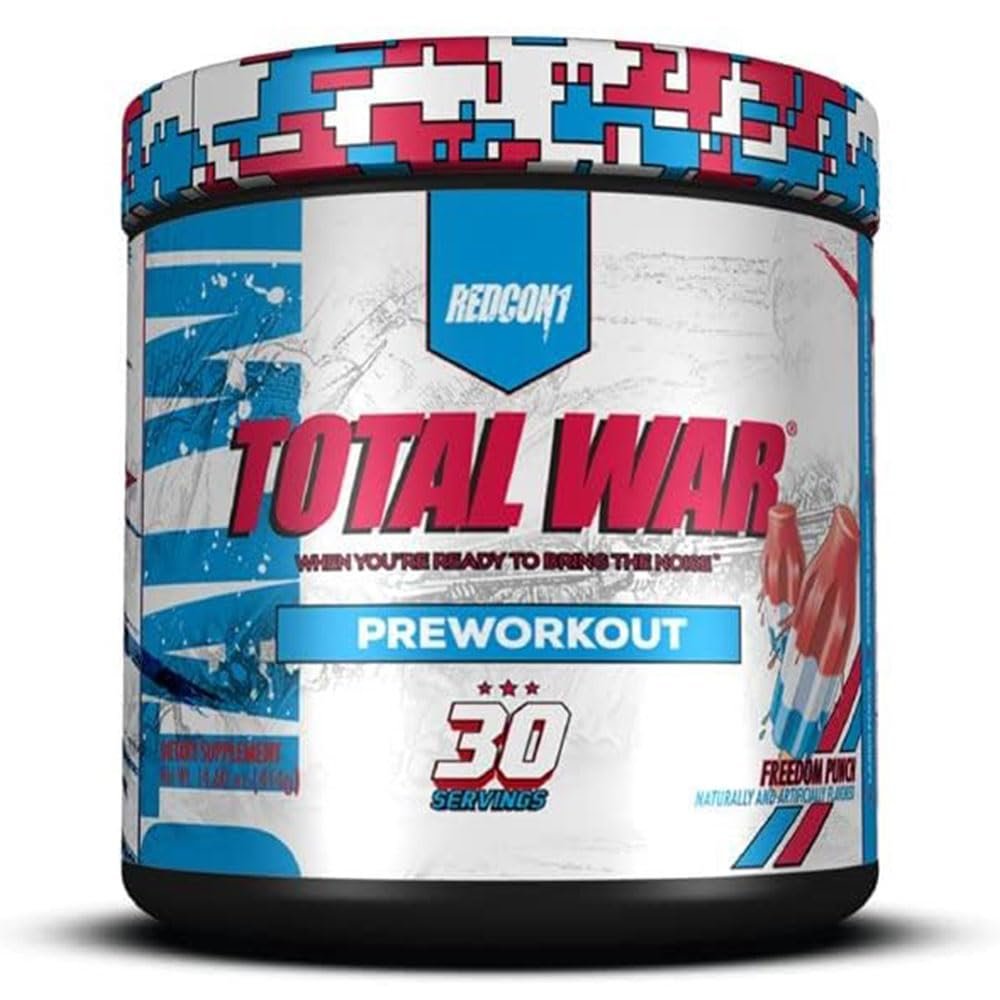 REDCON1 Total War Pre Workout - Beta Alanine + Citrulline Malate Keto Friendly Preworkout for Men & Women with 320mg of Caffeine - Fast Acting - Freedom Punch (30 Servings)