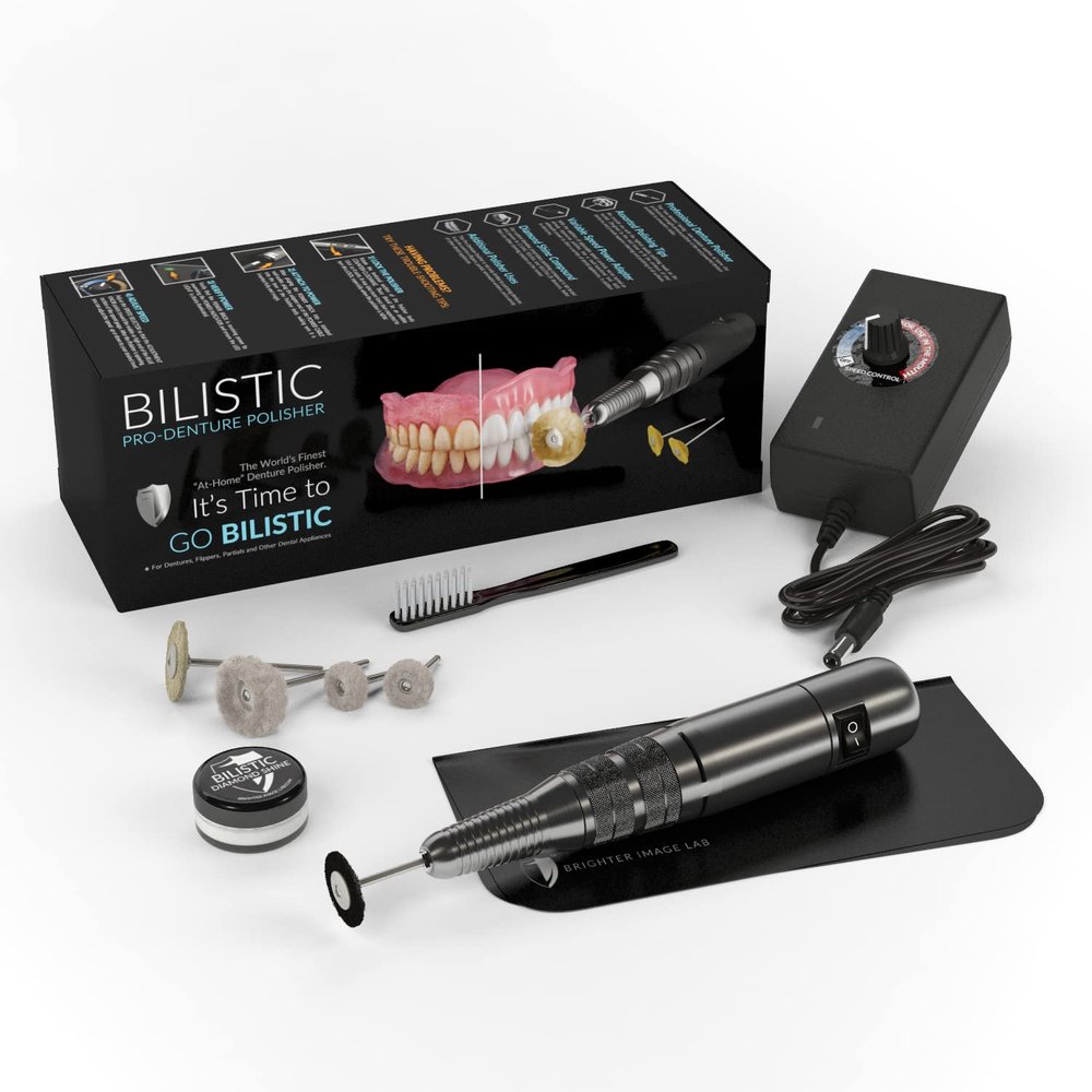 Bilistic Pro Series Denture Cleaner | Professional Denture Polisher for At-Home Use | Corded Variable Speed Cleaning Tool with Interchangeable Heads | Brighter Image Lab