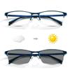 LKP Photochromic Reading Glasses Progressive Multifocus Transition Glasses Men Sunglasses Blue Light Blocking Half Frame (Color : Blue, Size : 1.00) view 1