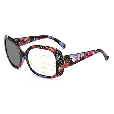 willochra women Round Rhinestones Progressive Multifocal Transition Photochromic Reading Glasses outdoor driving Sun Reader (flower, 3.25, multiplier_x)