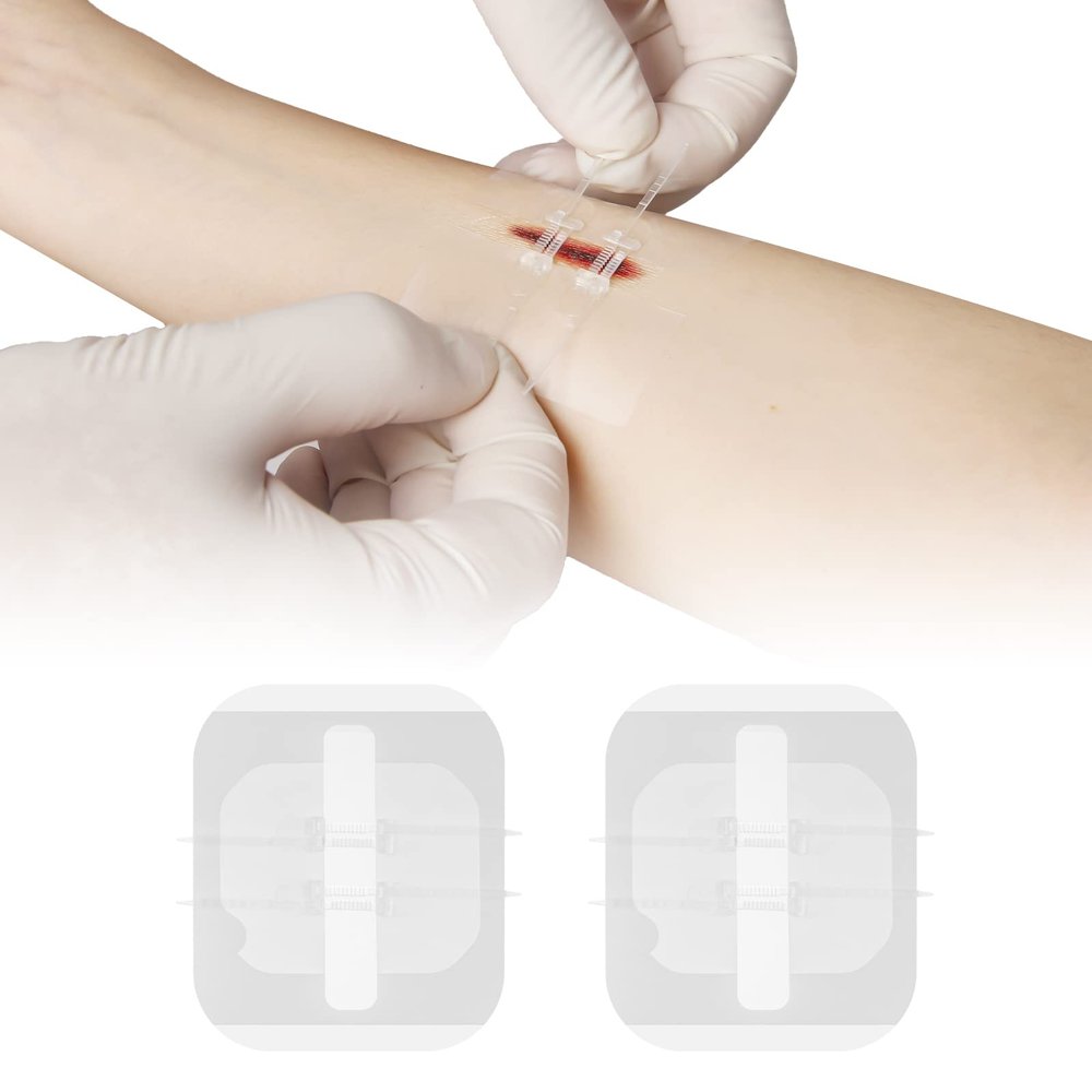 Zip Stitch Laceration Repair Without Stitches Butterfly Bandaids Quick Clot - Emergency Wound Closures Device 2 Pieces (Thin Film)