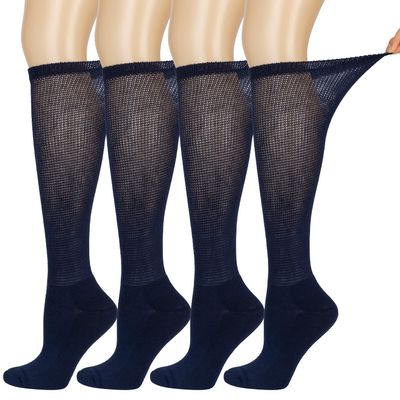 Athlemo Diabetic Socks for Men & Women, No-Binding Knee High Socks 4 Pairs, Cushioned Sole & Seamless Toe, Soft Breathable Extra Wide Diabetic Socks
