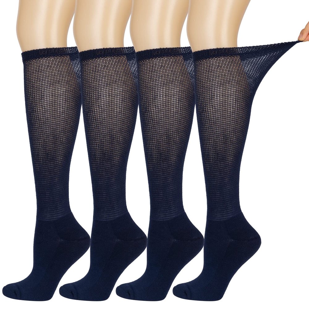 Athlemo Diabetic Socks for Men & Women, No-Binding Knee High Socks 4 Pairs, Cushioned Sole & Seamless Toe, Soft Breathable Extra Wide Diabetic Socks