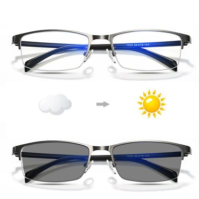 LKP Photochromic Reading Glasses Progressive Multifocus Transition Glasses Men Sunglasses Blue Light Blocking Half Frame(Silver grey,2.50)