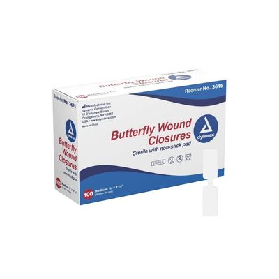 Butterfly Wound Closures Bandages 3/8 Inch x 1 13/16 Inch, Pack of 100, MS-20100