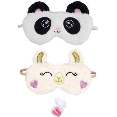 2 PCS Cute Panda and Alpaca Sleep Mask Blindfold with Earplugs, Plane Travel Nap Night Sleeping Eye Mask Soft Plush Animal Sleeping Mask Sleep Eye Mask for Kids Men Women